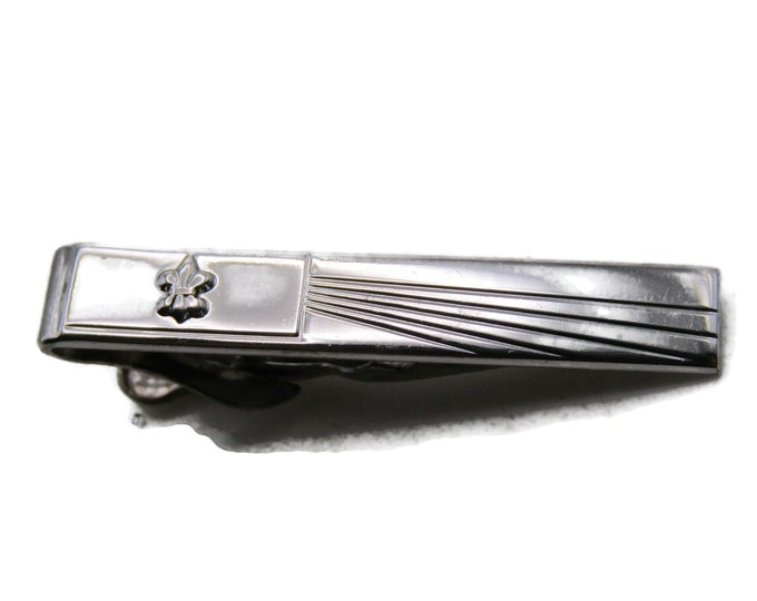 Fleur Di Lis And Sunburst Design Tie Bar Tie Clip Men's Jewelry Silver Tone