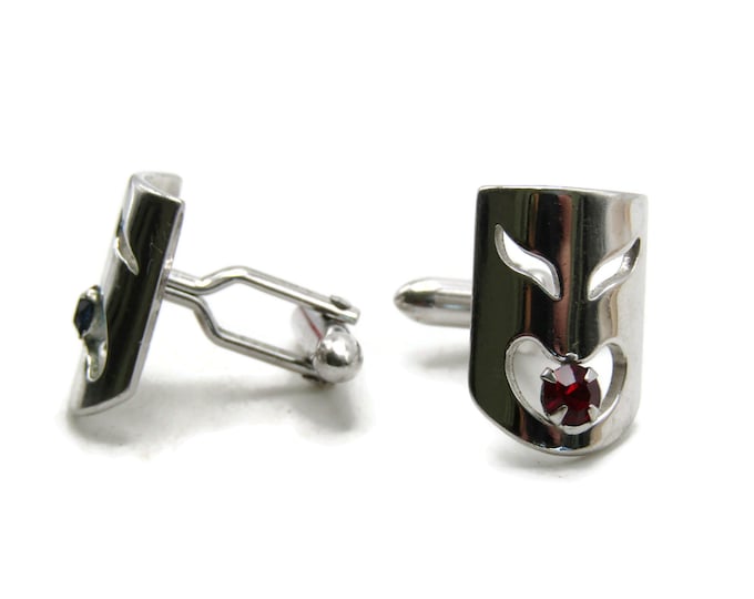 Comedy Tragedy Masks Rhinestone Inlay Cuff Links Men's Jewelry Silver Tone