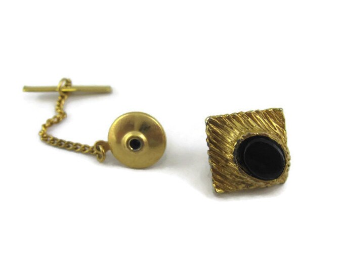 Vintage Tie Tack Tie Pin: Black Accent Gold Tone Art Deco Style Setting