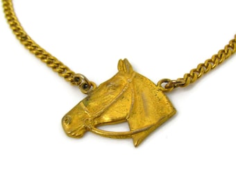 Horse Tie Clip Men's Vintage Tie Bar Gold Tone Chain Design
