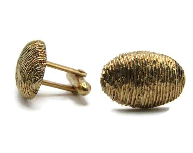 Textured Oval Cuff Links Men's Jewelry Gold Tone