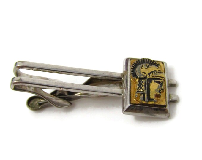 Warrior Profile Tie Clip Men's Vintage Tie Bar Open Design Silver Tone