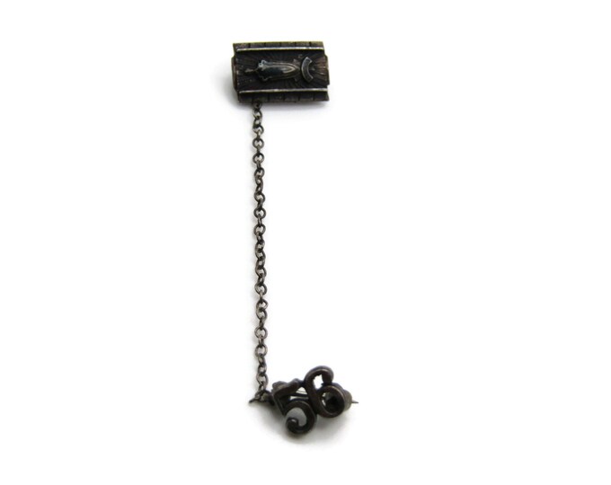 56 Engraved Crecent Vase Torch Design Tie Chain Tie Clip Silver Tone Tie Bar Men's Jewelry
