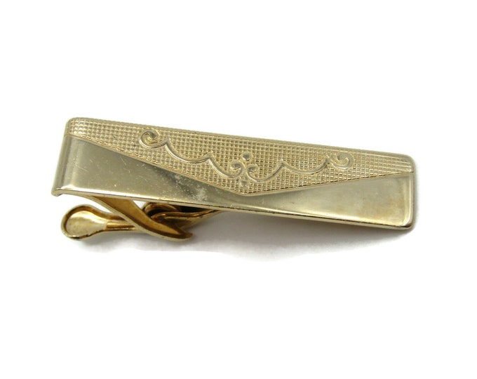 Textured Etched Triangle Classic Tie Clip Gold Tone Tie Bar Men's Jewelry