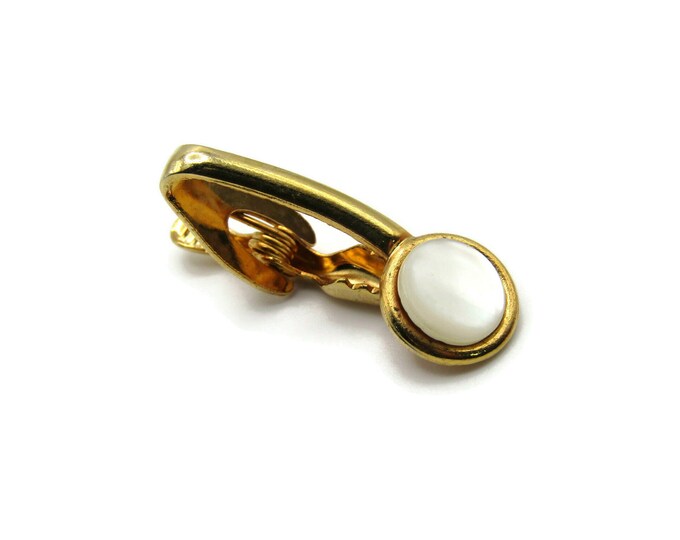 Mother of Pearl Inlay Curved Design Modernist Gold Tone Tie Bar Tie Clip Men's Jewelry
