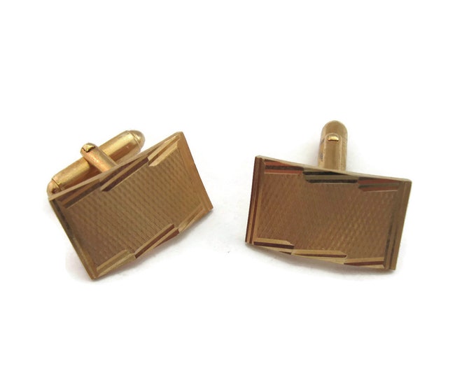 Vintage Cufflinks for Men: Textured Gold Tone Rectangle Design