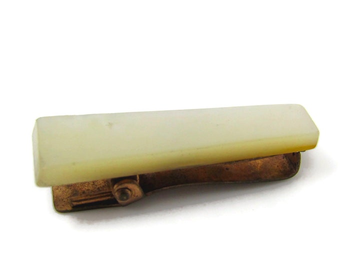 Antique Tie Clip Vintage Mens Tie Bar Solid Mother of Pearl Gift for Dad Son Husband Brother