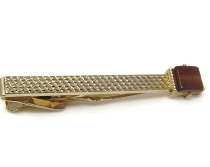 Orange Tip Weave Texture Tie Clip Bar Gold Tone Vintage Men's Jewelry Nice Design