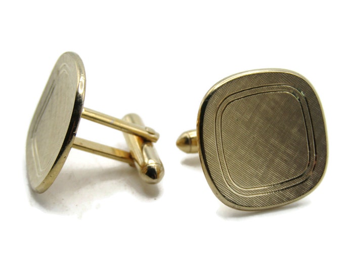 Rounded Square Brushed Finish Cuff Links Men's Jewelry Gold Tone