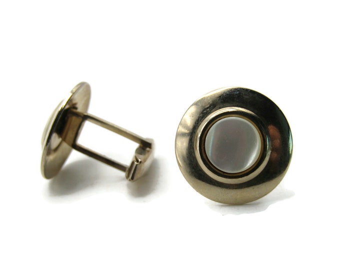 Mother Of Pearl Round Stone Inlay Round Cuff Links Men's Jewelry Gold Tone