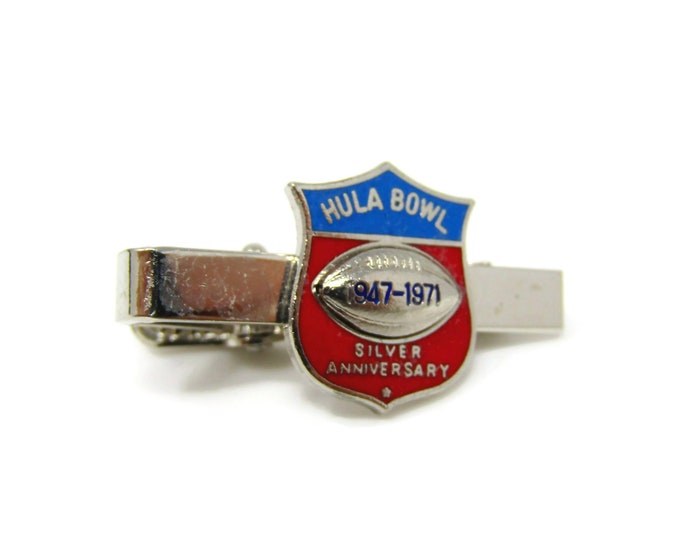 Rare Hula Bowl Football 1971 Tie Clip Vintage Tie Bar Nice Design Silver Tone Gift for Dad, Brother, Husband