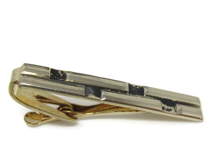 Staggered Blocks Tie Clip Tie Bar: Vintage Gold Tone - Stand Out from the Crowd with Class
