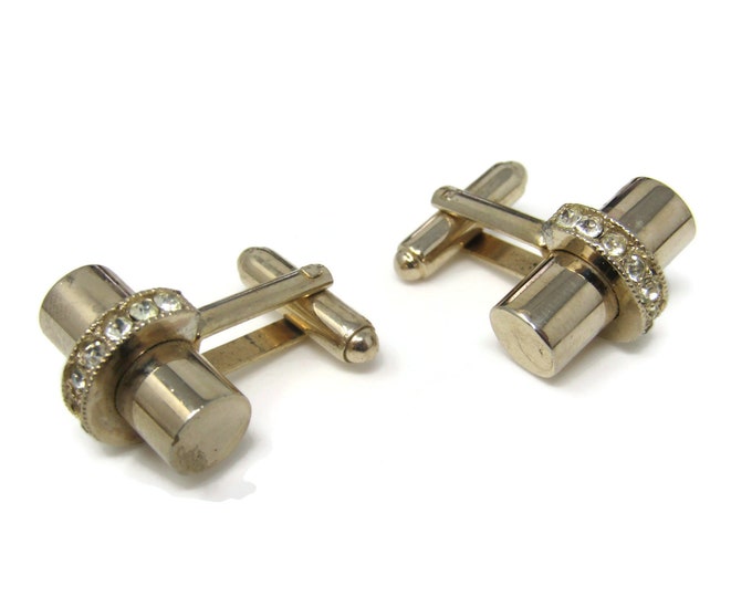 Bar Design Jewel Center (one jewel missing) Men's Cufflinks: Vintage Gold Tone - Stand Out from the Crowd with Class