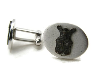 Bald Eagle & Crest Oval Cuff Links Men's Jewelry Silver Tone
