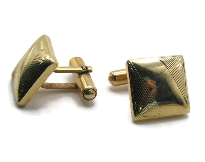 Square Cuff Links Diagonal Line Design Men's Jewelry Gold Tone