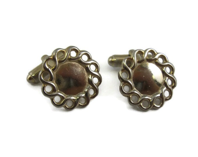 See Through Twist Rope Border Round Design Faded Gold Tone Vintage Men's Cufflinks Jewelry