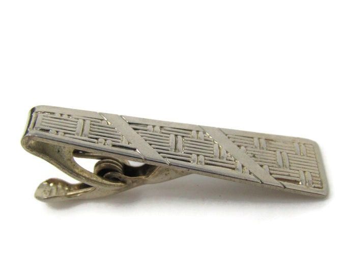 Weave Design Tie Bar Clip Vintage Men's Jewelry Gold Tone