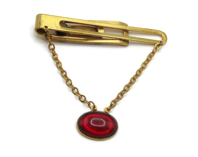 Red Stone Open Body Tie Chain Gold Tone Tie Bar Tie Clip Men's Jewelry