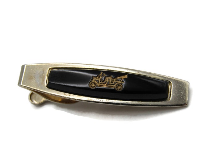 Antique Motorcar Black Stone Inlay Tie Bar Gold Tone Tie Bar Men's Jewelry