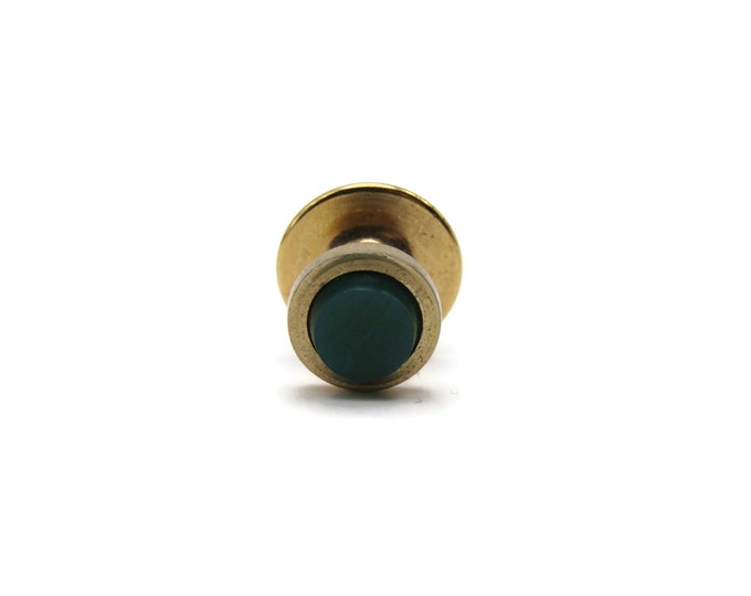 Round Green Stone Inlay Tie Pin Men's Jewelry Gold Tone