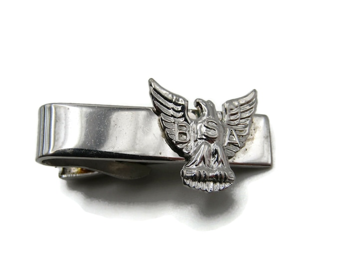 BSA and Eagle Bird Name Initials Monogram Silver Tone Tie Bar Tie Clip Men's Jewelry
