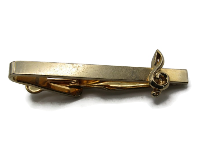 Music Note Tie Clip Tie Bar Men's Modernist Jewelry Gold Tone