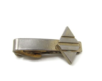Diamond Shape Grooved Tie Clip Bar Faded Gold Tone Vintage Men's Jewelry Nice Design