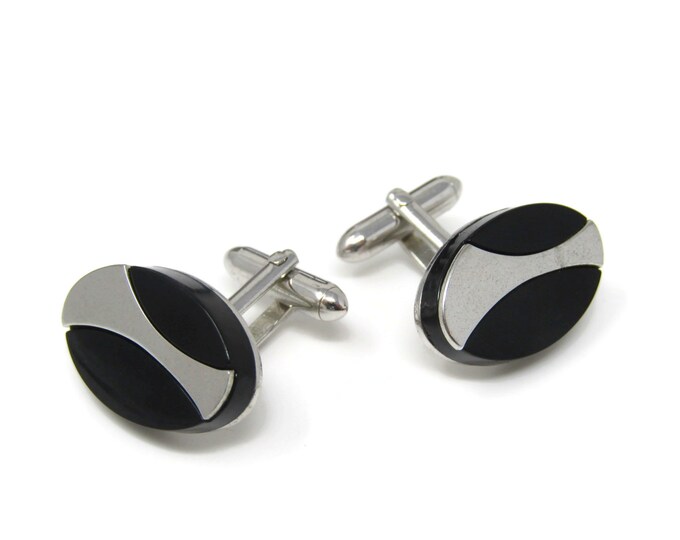 Vintage Cufflinks for Men: Black & Silver Tone Modernist Nice Design