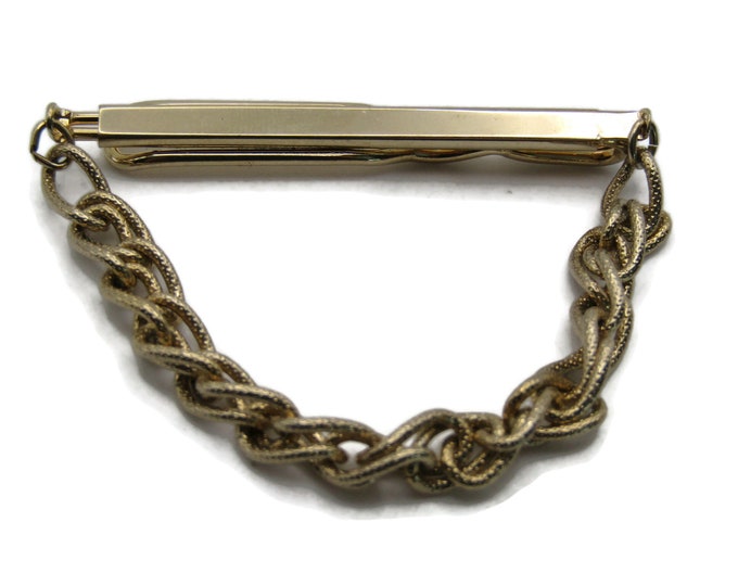 Smooth Finish Tie Bar And Chain Tie Clip Men's Jewelry Gold Tone