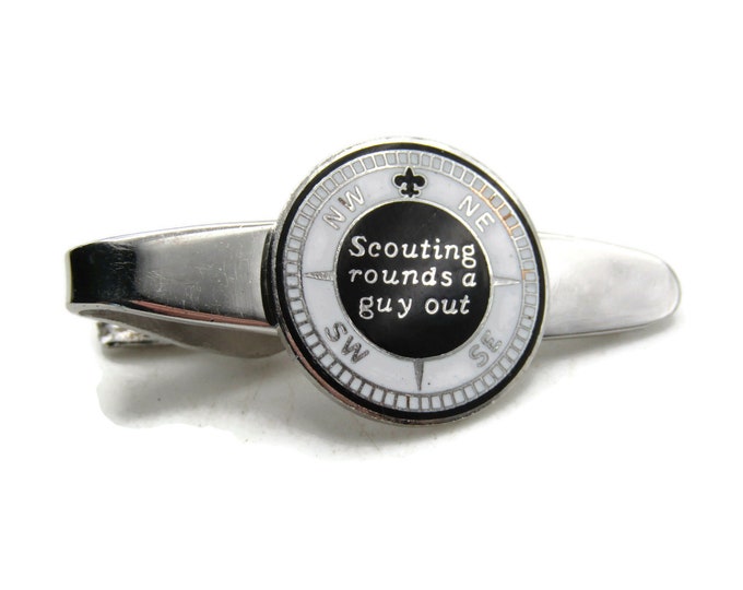 Scouting Rounds A Guy Out Compass Tie Bar Tie Clip Men's Jewelry Silver Tone