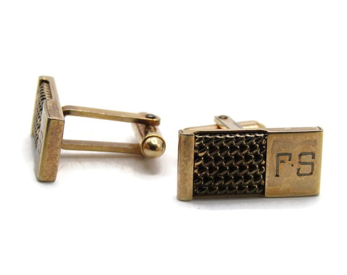 F.S. Letter Initial Monogram Chain Design Cuff Links Men's Jewelry Gold Tone