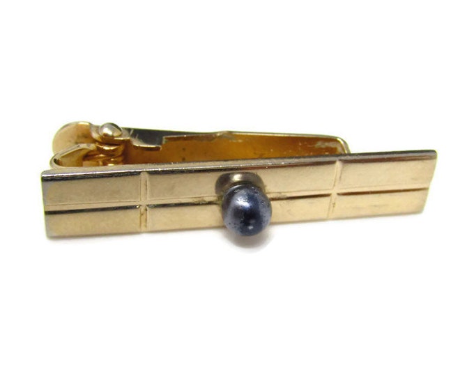 Vintage Tie Bar Tie Clip: Gray Ball Center Segment Lines Gold Tone Design