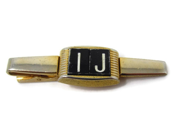 IJ Tie Clip Vintage Tie Bar: Letter Initials "IJ" Art Deco Style