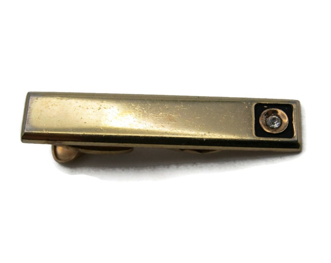 Rhinestone Inlay Tip Tie Bar Tie Clip Men's Jewelry Gold Tone