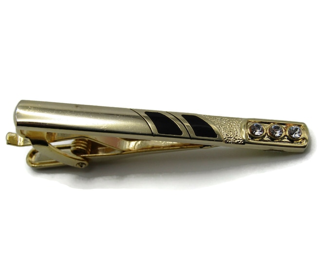 Rhinestone Inlay Black and Gold Tone Geometric Shapes Moderinst Tie Clip Tie Bar Men's Jewelry