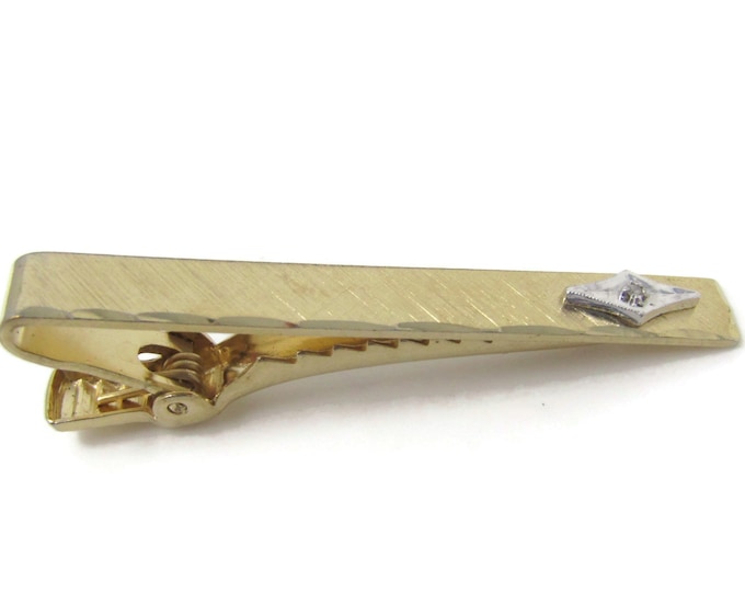 Brushed Texture Clear Jewel Tie Clip Tie Bar: Vintage Gold Tone - Stand Out from the Crowd with Class