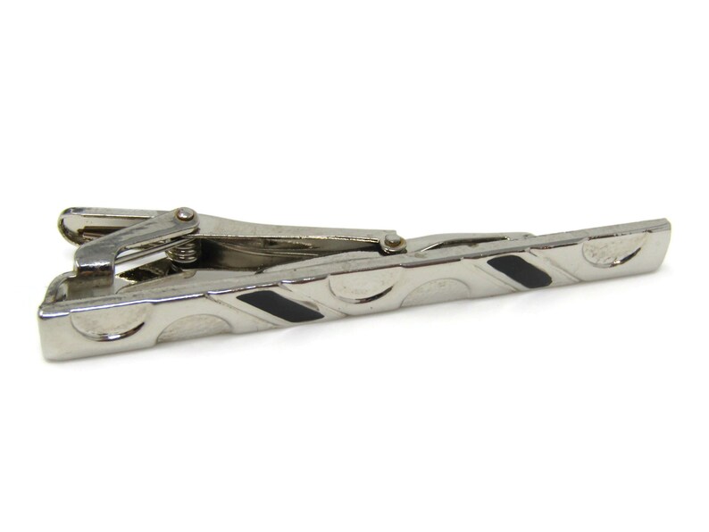 Modernist Black Marks /& Circles Tie Clip Bar Silver Tone Vintage Men/'s Jewelry Nice Design