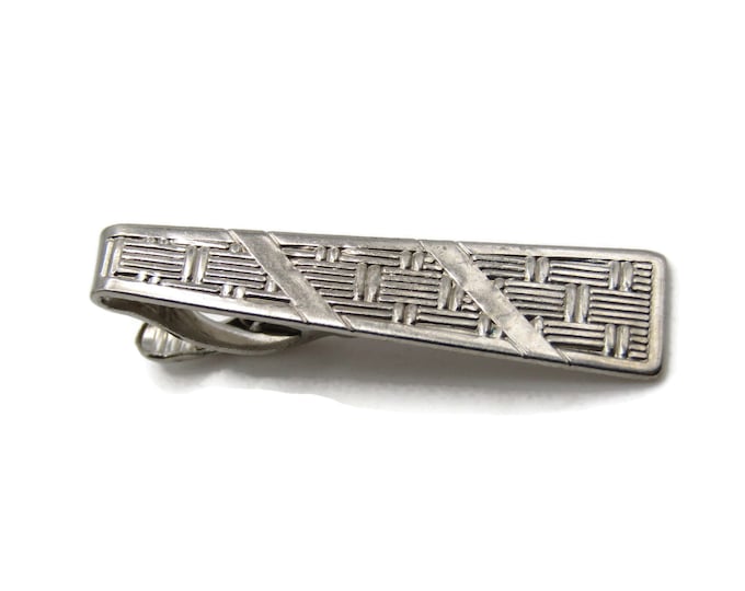 Tapered And Geometric Line Pattern Tie Clip Tie Bar Men's Jewelry Silver Tone