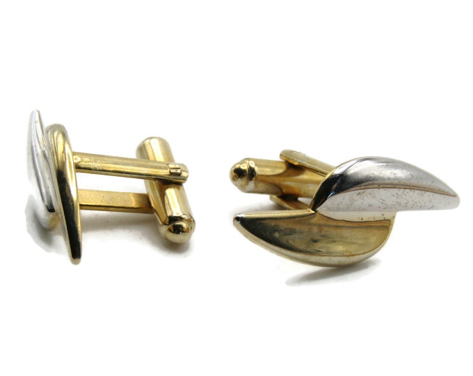 Overlapping Oval Shaped Cuff Links Men's Jewlery Silver And Gold Tone