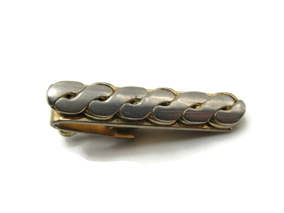 Interlocking Chain Pattern Silver & Gold Tone Tie… - image 1