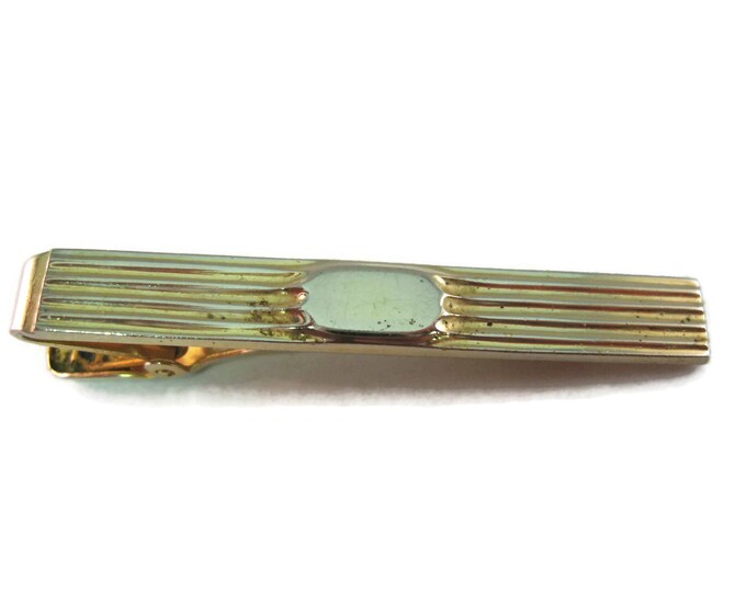 Vintage Men's Tie Bar Clip Jewelry: Horizontal Groove Gold Tone Design