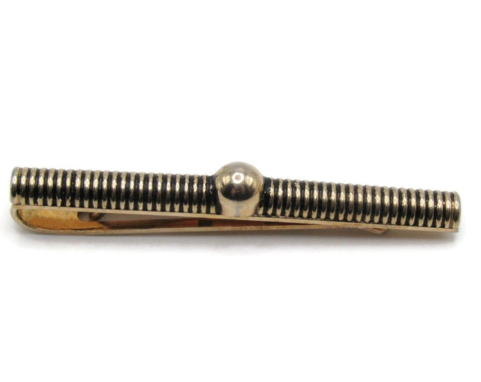 Ball And Spiral Design Tie Bar Modernist Steampunk Gold Tone Tie Clip Men's Jewelry