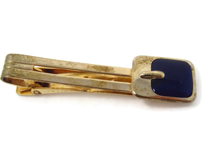 Blue Accent Tie Clip Vintage Tie Bar: Art Deco (Some Vintage Tarnish)