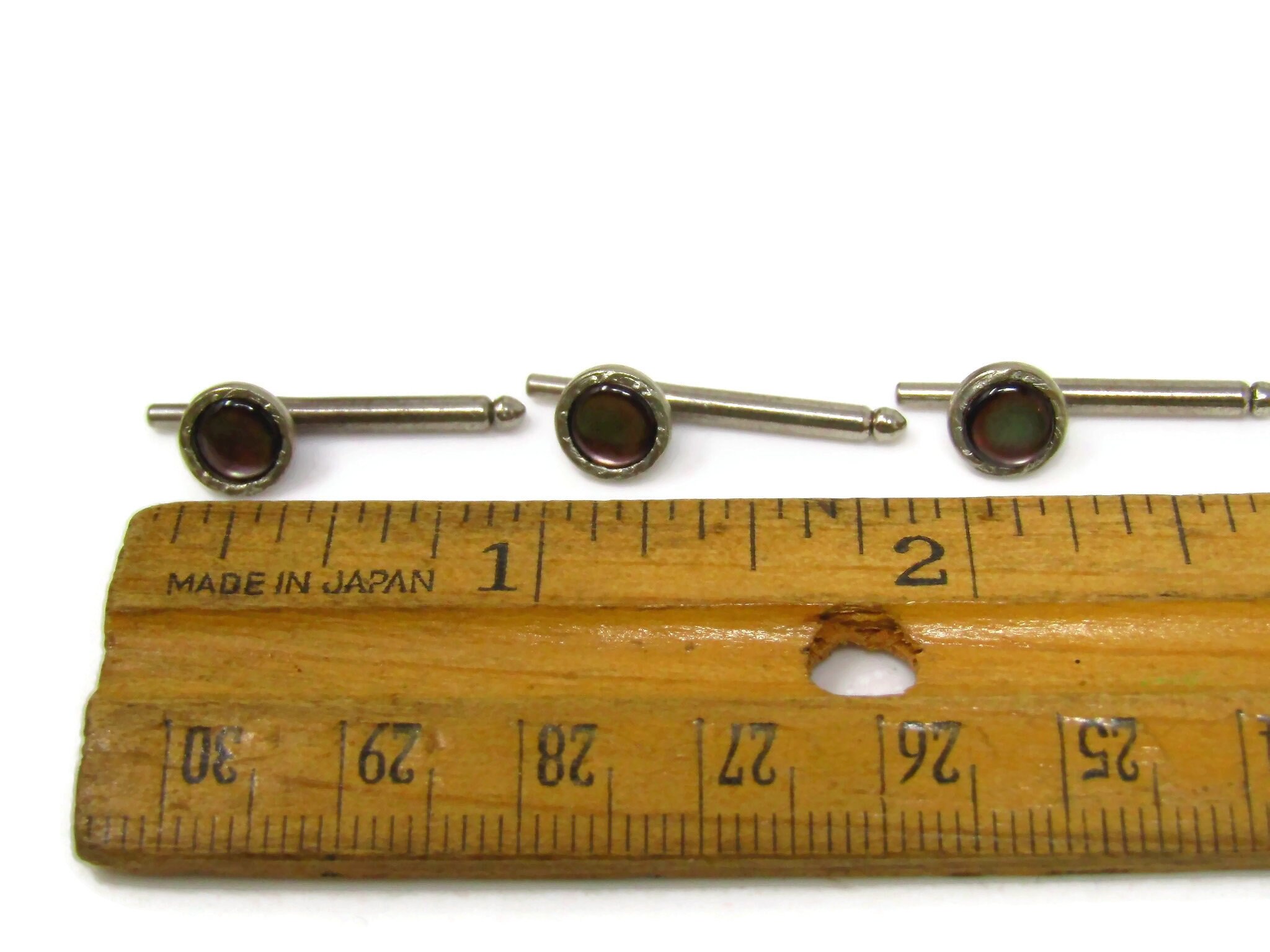 Three Vintage Shirt Studs Beautiful & High Quality Round Design Dark