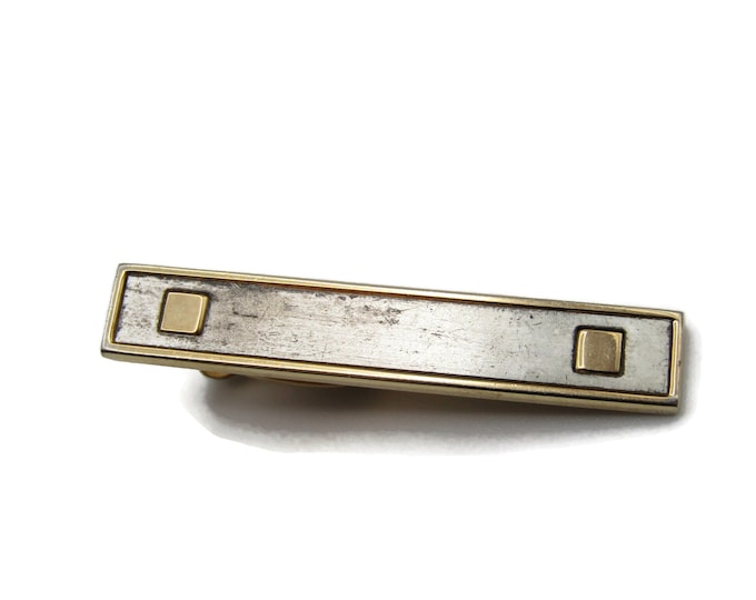 Brushed Silver & Gold Tone Squares Tie Clip Gold Tone Modernist Industrial Tie Bar Men's Jewelry