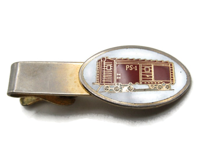 PS-1 White & Red Railcar Tie Clip Men's Jewelry Tie Bar Gold Tone