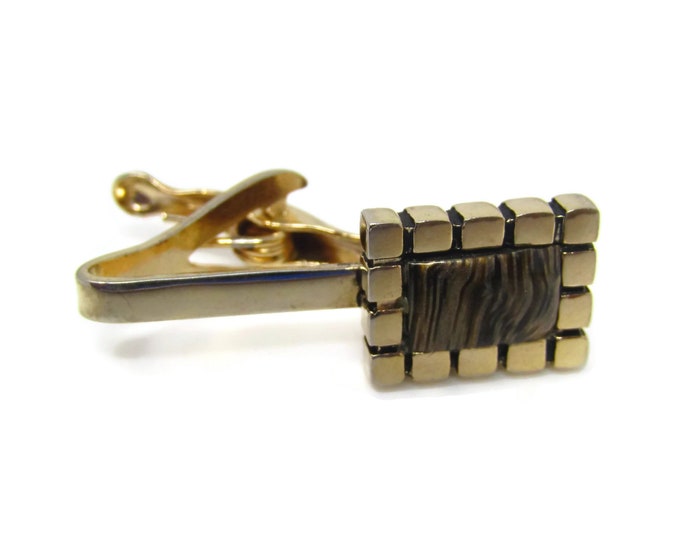 Vintage Tie Clip Tie Bar: Striped Accent Excellent Border Gold Tone