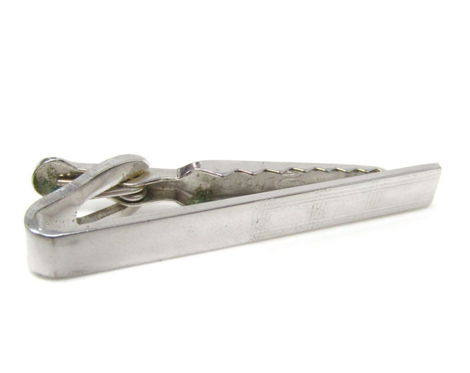 Crossed Grooves Lines Tie Clip Bar Silver Tone Vintage Men's Jewelry Nice Design