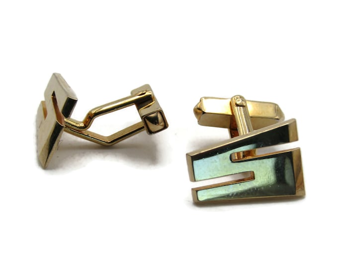 S Letter Initial Monogram Cuff Links Men's Jewelry Gold Tone