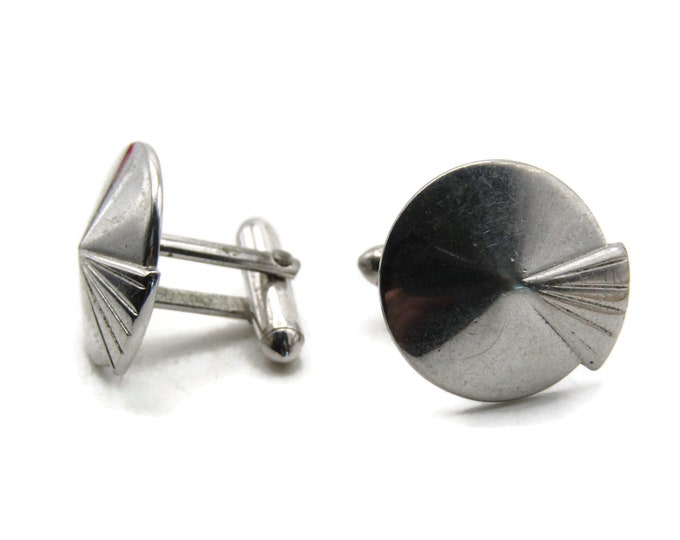 Round Cuff Links Sunbusrt Designed Edge Men's Jewelry Silver Tone